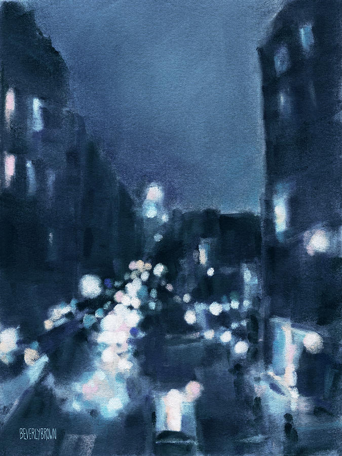Across 23rd Street NYC High Line at Night Painting by Beverly Brown