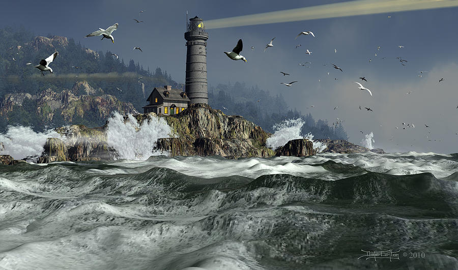 Lighthouse Digital Art - Across the Surly Brine by Dieter Carlton