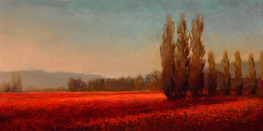 Tree Painting - Across The Tulip Field - Impressionistic Landscape Sunset by Karen Whitworth
