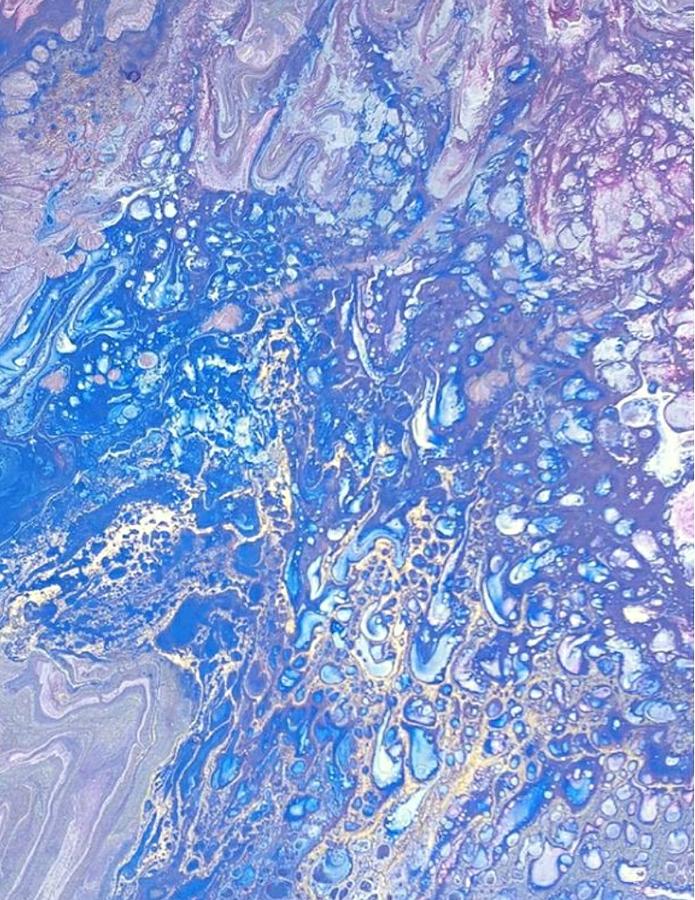 Acrylic Dirty Pour using blues, purples and gold Painting by Cynthia Silverman