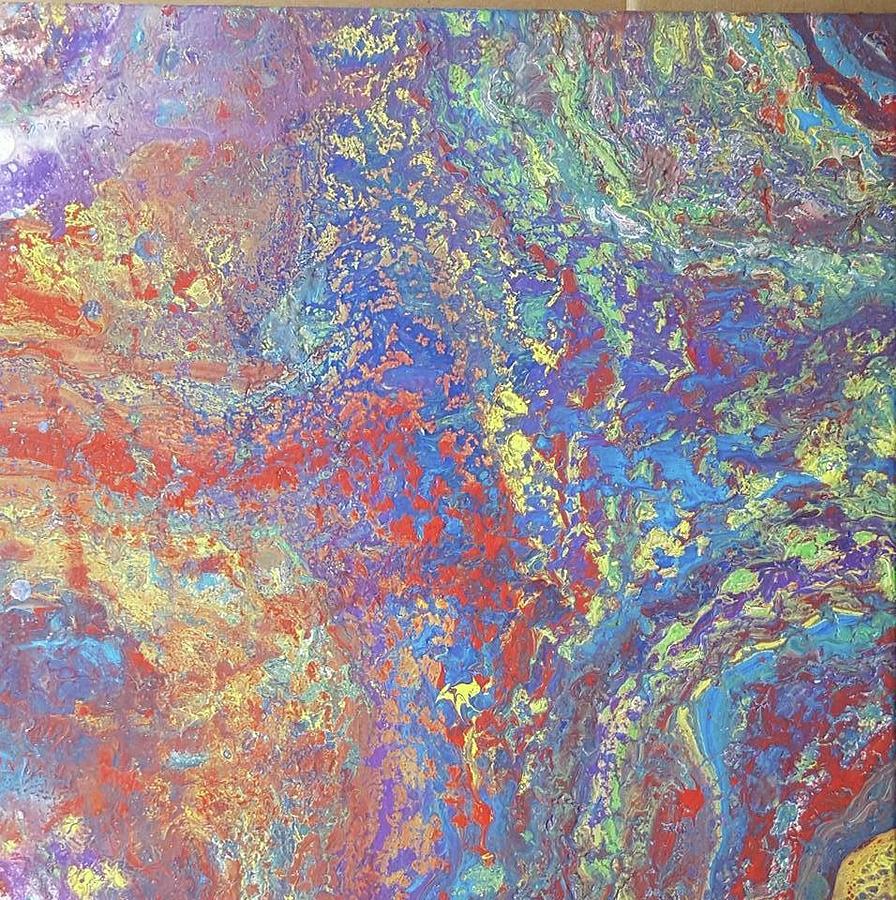 Acrylic Dirty Pour with Rainbow colors 12x12 Painting by Cynthia Silverman