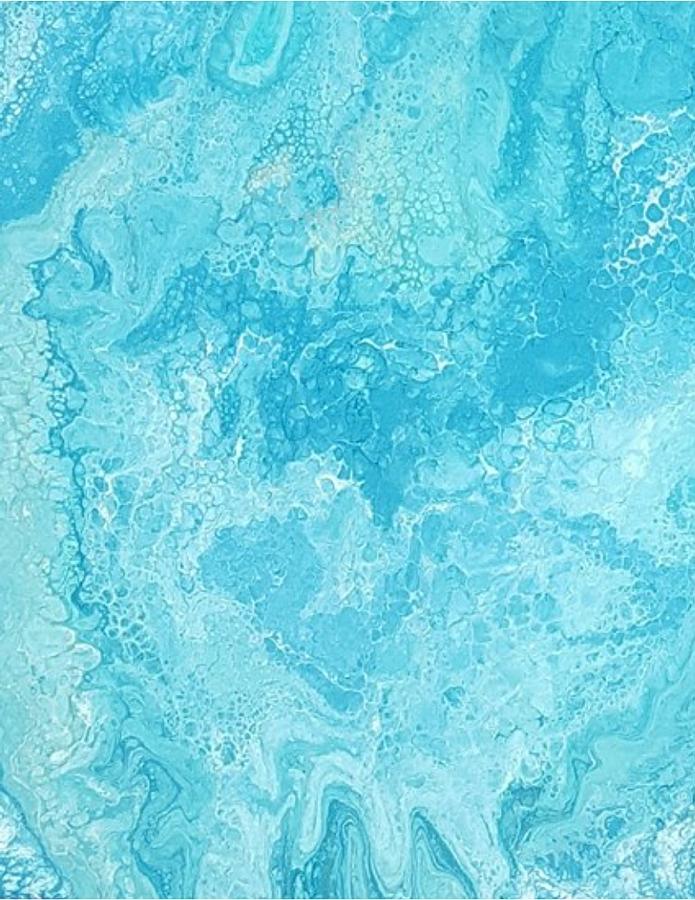 Acrylic Dirty Pour with Teals aquas and gold  Painting by Cynthia Silverman