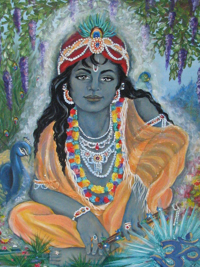 Krishna Painting - Acrylic on Canvas by Radha Flora Cloud