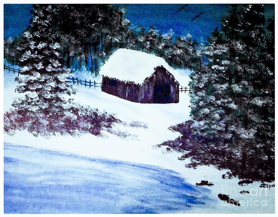 Acrylic Painting Of Winter Scene With Barn Painting By Debra Lynch