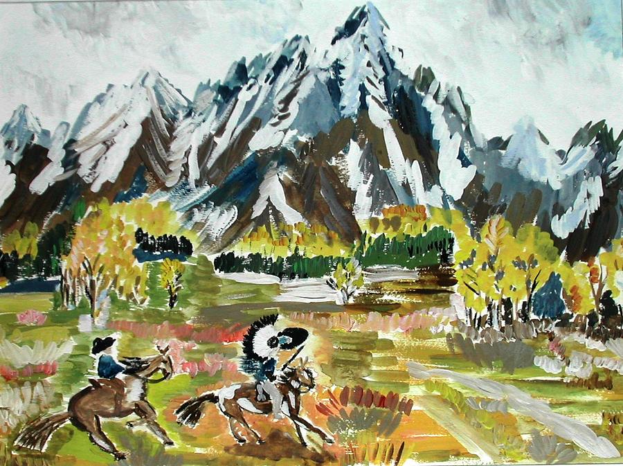 Horse Painting - Acryllic mountain by Liliana Andrei