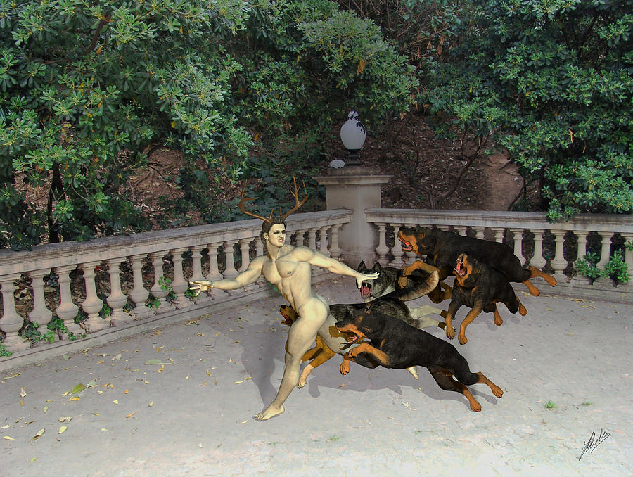 Fine Art Nude Digital Art - Actaeon dogs by Quim Abella