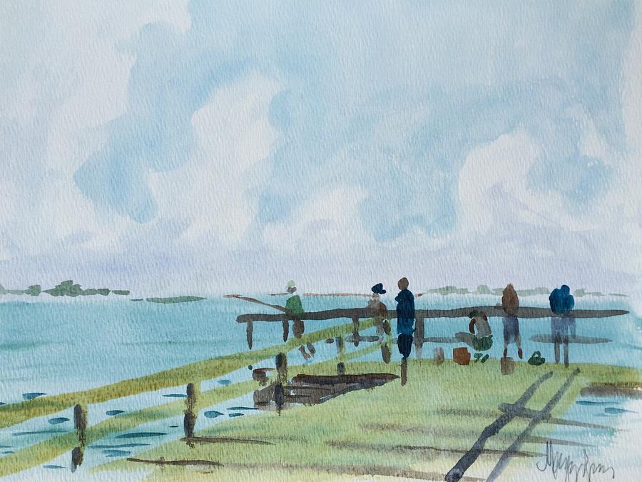 Action on Sanibel Fishing Pier Painting by Maggii Sarfaty