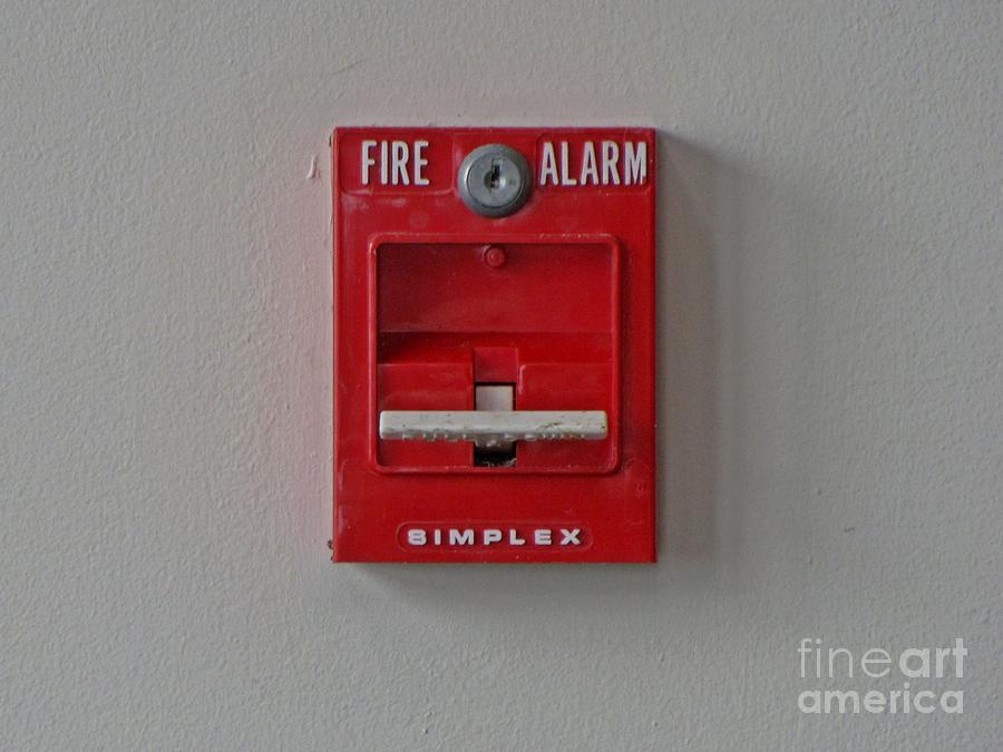 Activated fire alarm pull station Photograph by Ben Schumin