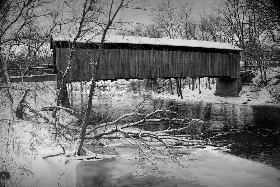 Ada Covered Bridge in Winter Photograph by Randall Nyhof
