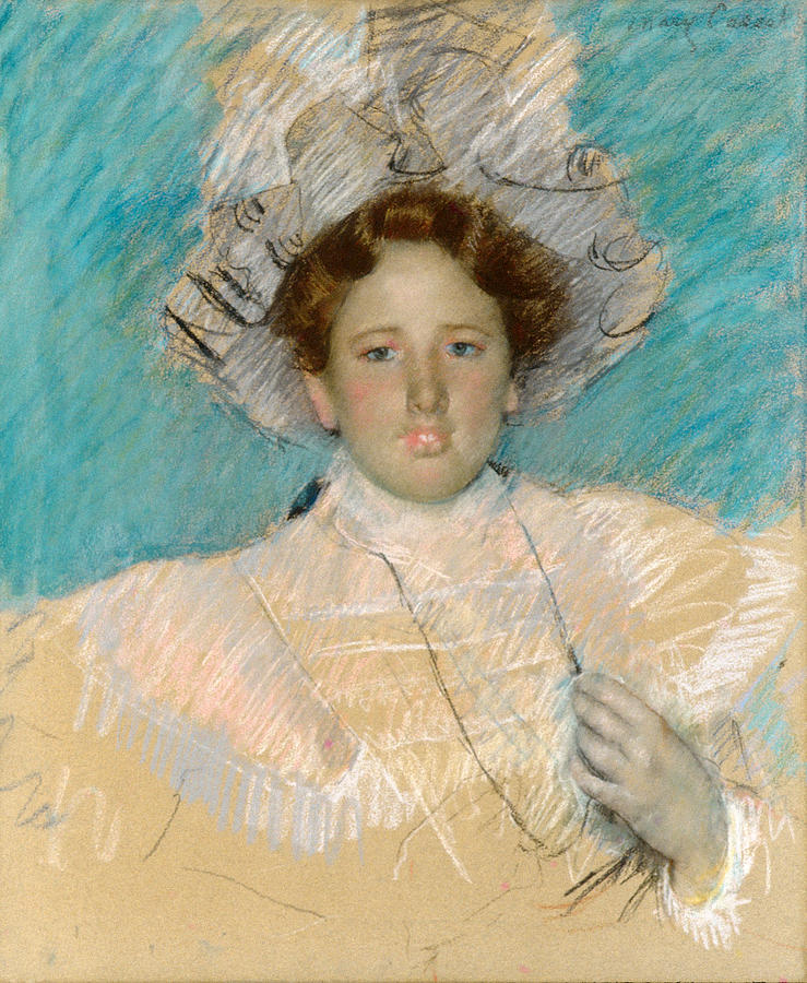 Mary Stevenson Cassatt Drawing - Adaline Havemeyer in a White Hat by Mary Stevenson Cassatt