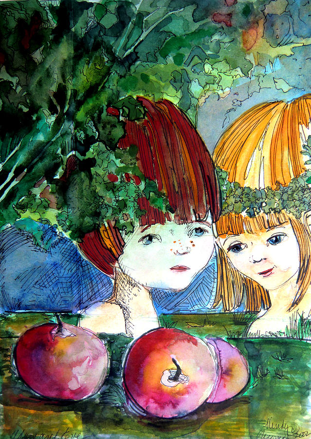 Apple Painting - Adam and Eve Before the Fall by Mindy Newman