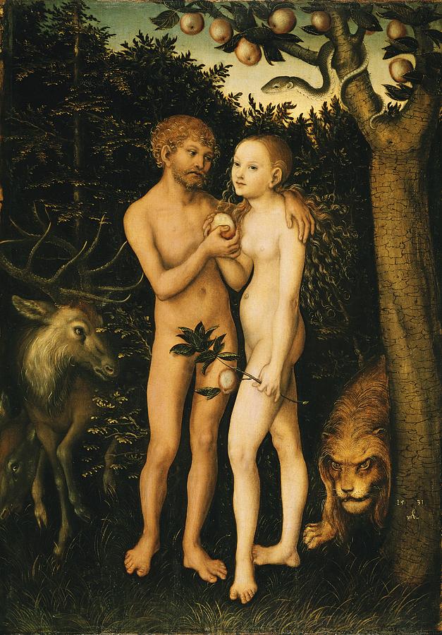 Adam And Eve In The Garden Of Eden Painting by Lucas Cranach The Elder