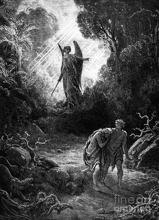 Adam and Eve leaving Paradise Drawing by Gustave Dore | Fine Art America