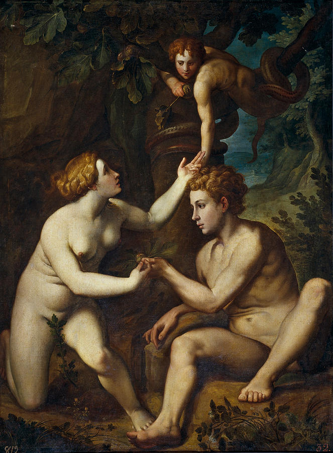 Adam and Eve receive from the forbidden fruit Painting by Pietro Facchetti