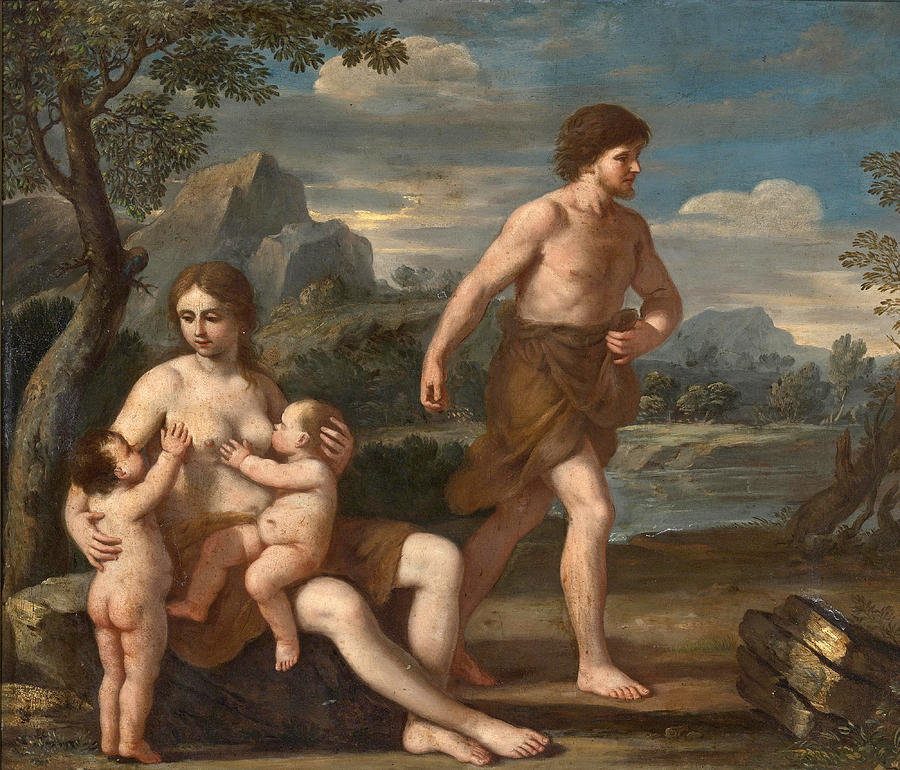 Beautiful Painting - Adam and Eve with Cain and Abel by Giacinto Gimignani
