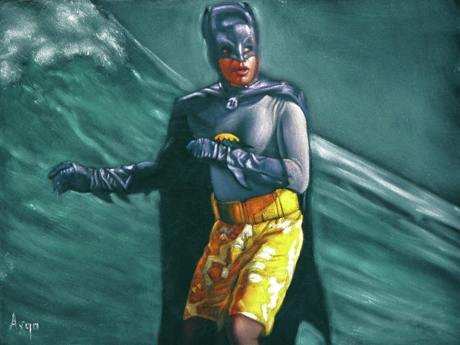 Adam West Batman surfing Painting by Argo - Pixels