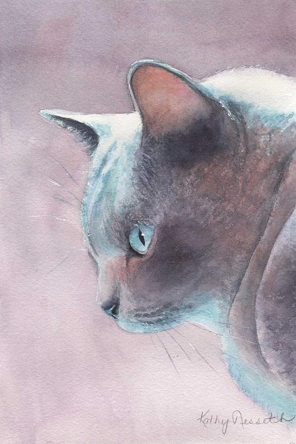 Cat Painting - Addie Bleu by Kathy Nesseth