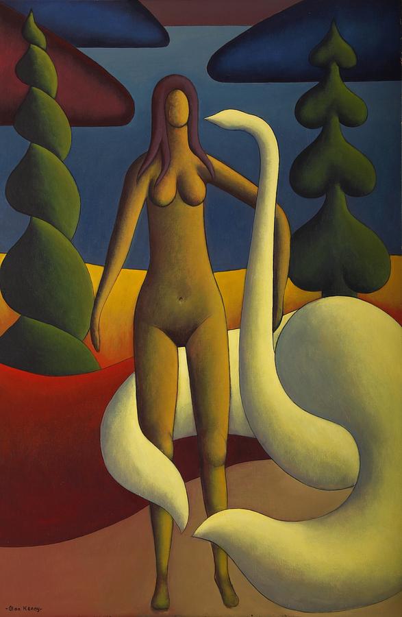 Adel with swan Painting by Alan Kenny