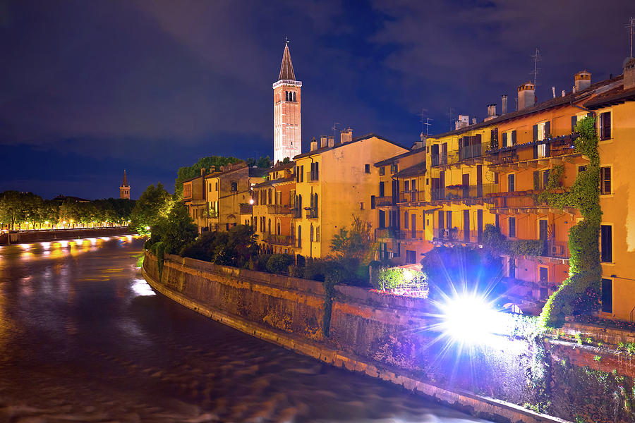 Adige river waterfront evening view in Verona Photograph by Brch Photography