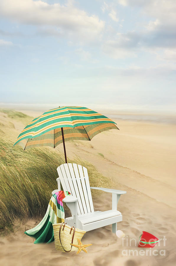 Adirondack chair and umbrella by the seaside Photograph by Sandra Cunningham