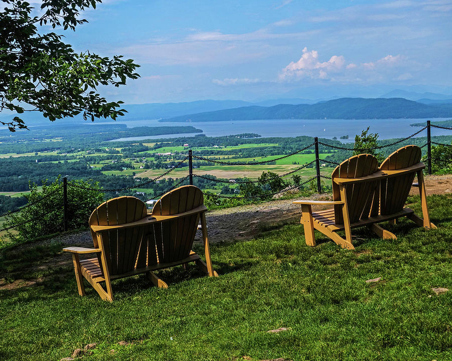 Adirondack chairs overlooking the Adirondacks from Mount Philo Vermont Photograph by Toby McGuire