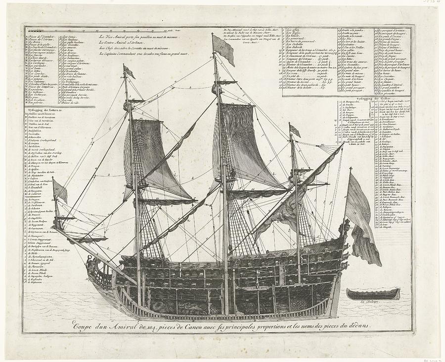 Admiraalschip   in doorsnede  ca  1700  anonymous  1690    1710 Drawing by Vintage Collectables