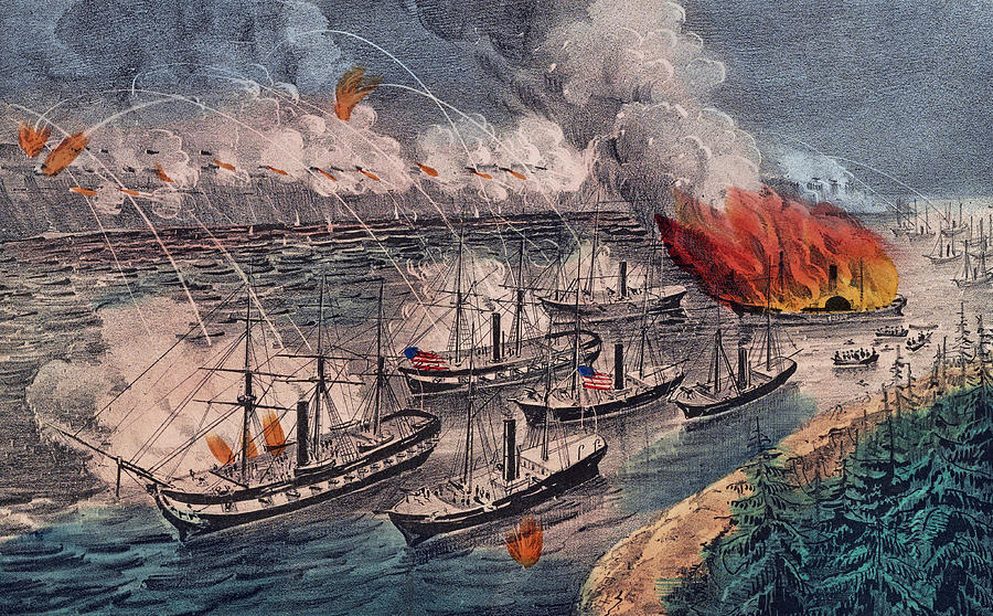 Hartford Drawing - Admiral Farraguts Fleet engaging the Rebel Batteries at Port Hudson by American School