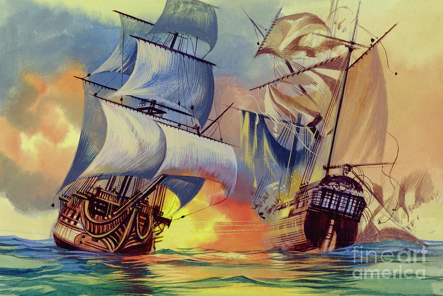 History Painting - Admiral Hoods Fleet In The West Indies by Ron Embleton History Painting - Admiral Hoods Fleet In The West Indies by Ron Embleton