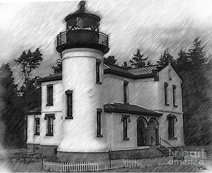 Admiralty Head Lighthouse Sketched Digital Art by Kirt Tisdale