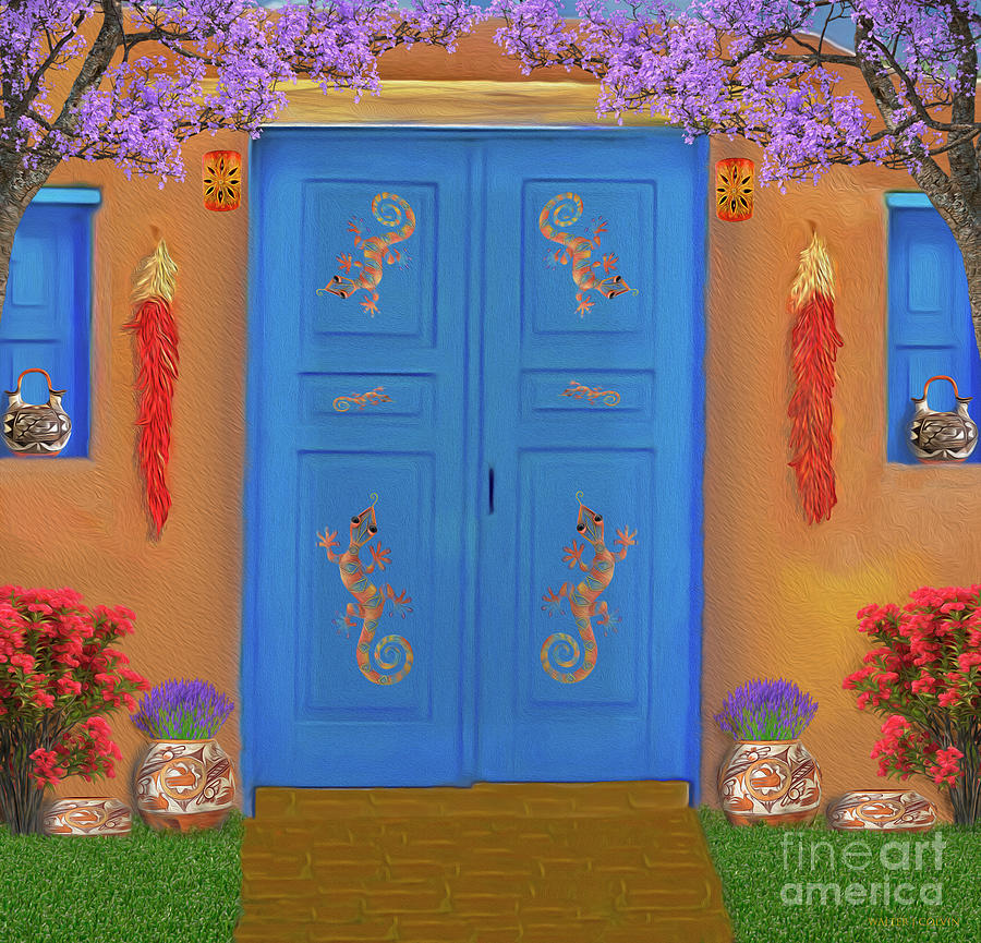 Adobe Blue Door Digital Art by Walter Colvin