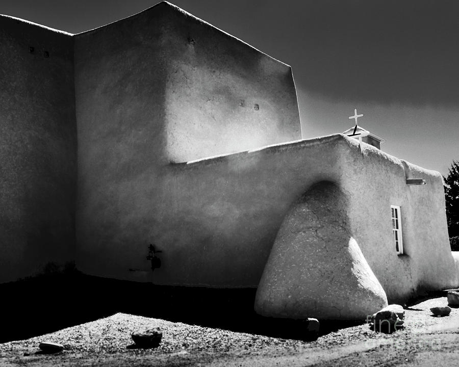 Adobe church in B-W Photograph by Charles Muhle