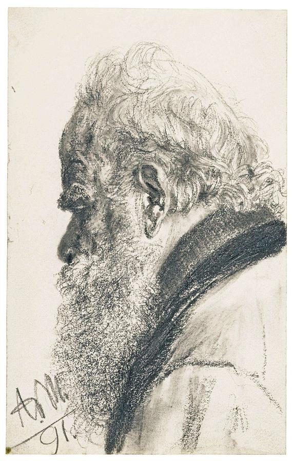 Adolph Menzel, Bearded Man in Profile, 1891 Painting by Artistic Panda ...