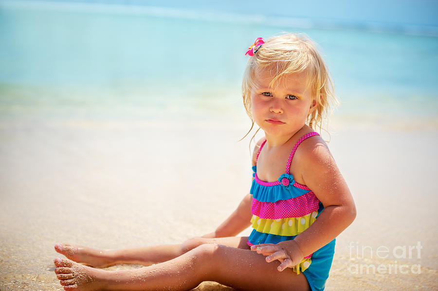 Adorable little girl on the beach Photograph by Anna Om