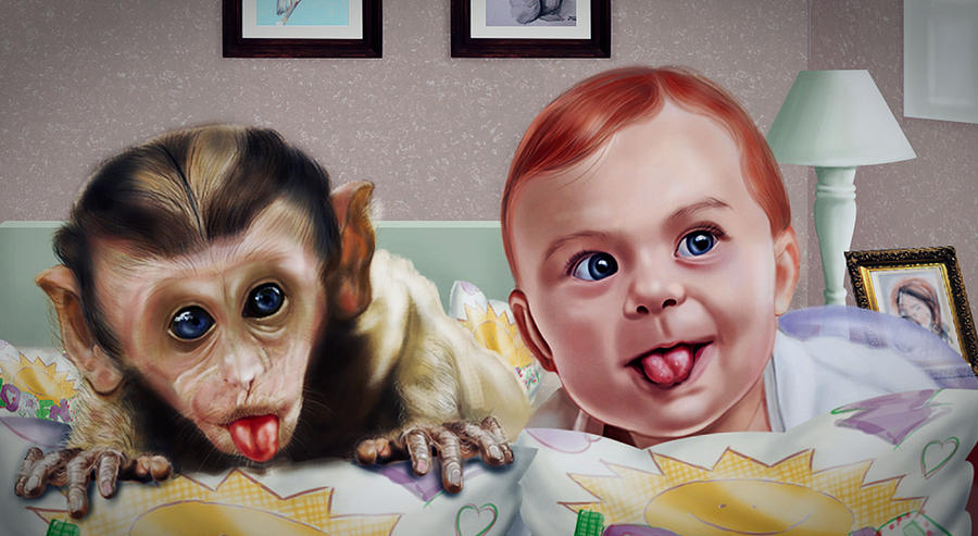 Monkey Digital Art - Baby And The Monkey Adorable Portrait by Asp Arts