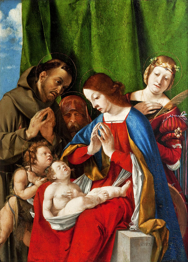 Adoration of the Child Painting by Lorenzo Lotto