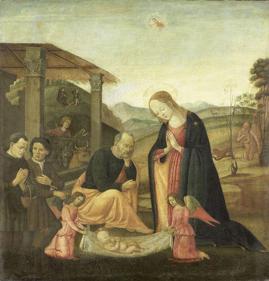 Adoration of the Christ Child  Jacopo del Sellaio  circle of 1485  1520 Painting by Vintage Collectables