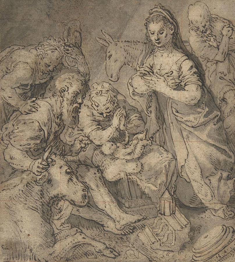 Adoration of the Shepherds Drawing by Joachim Beuckelaer