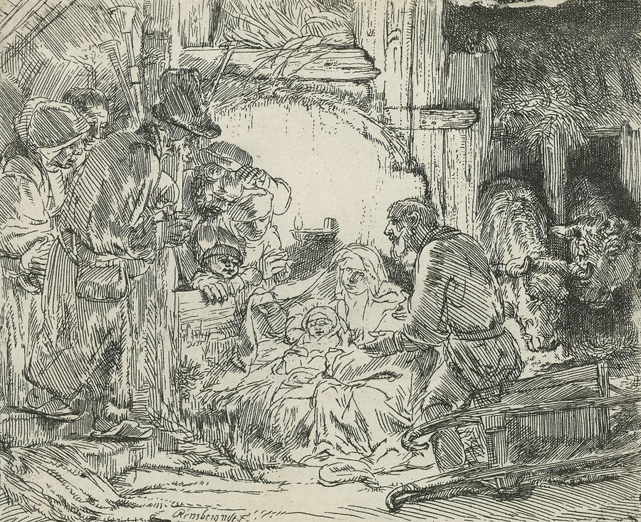 Adoration of the Shepherds, with Lamp Relief by Rembrandt