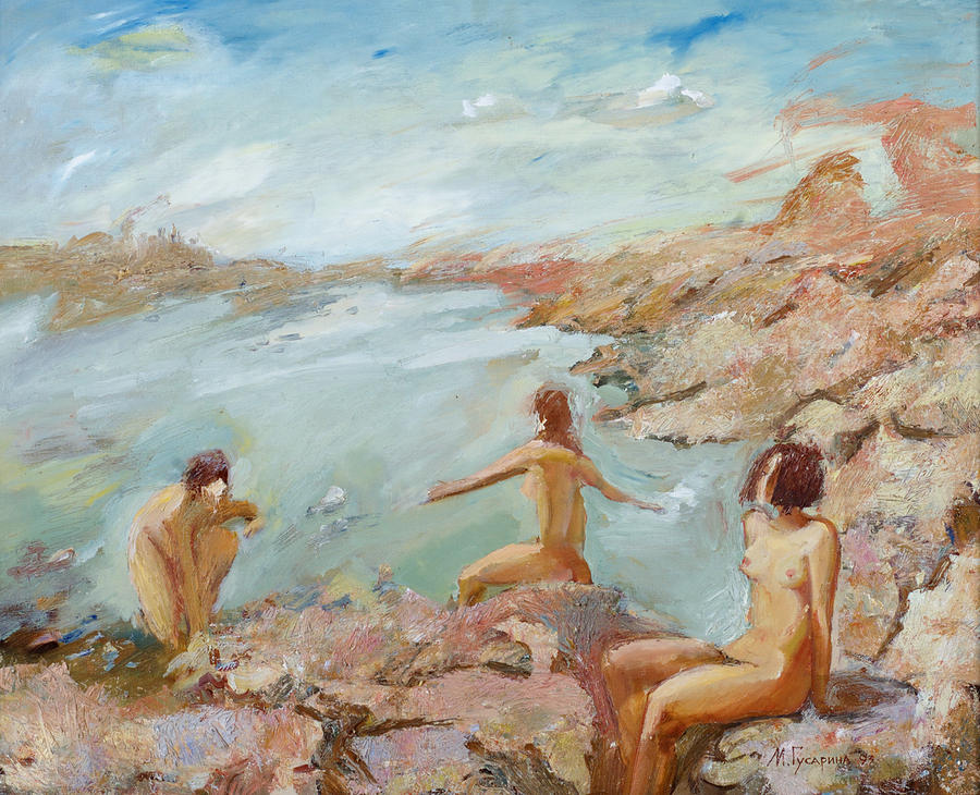 Adriatic Afternoon 2. Triptych Painting by Maya Gusarina