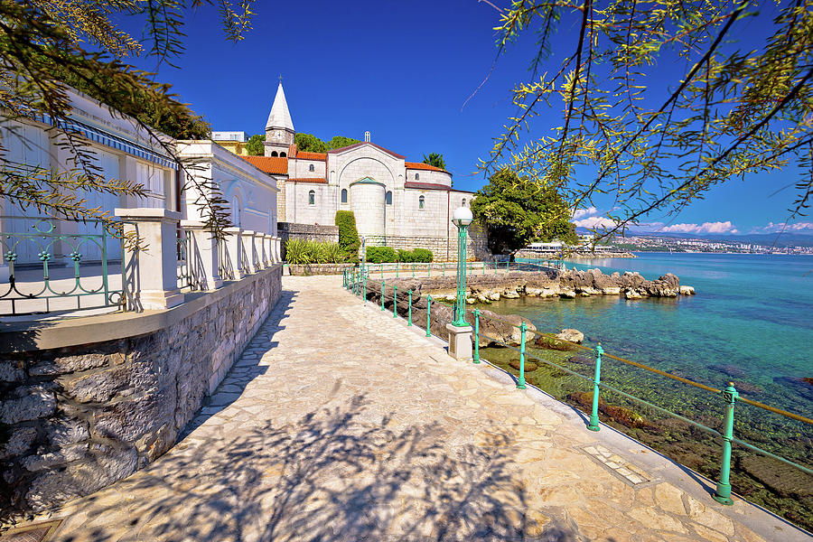 Adriatic town of Opatija watefront walkway and church view Photograph by Brch Photography