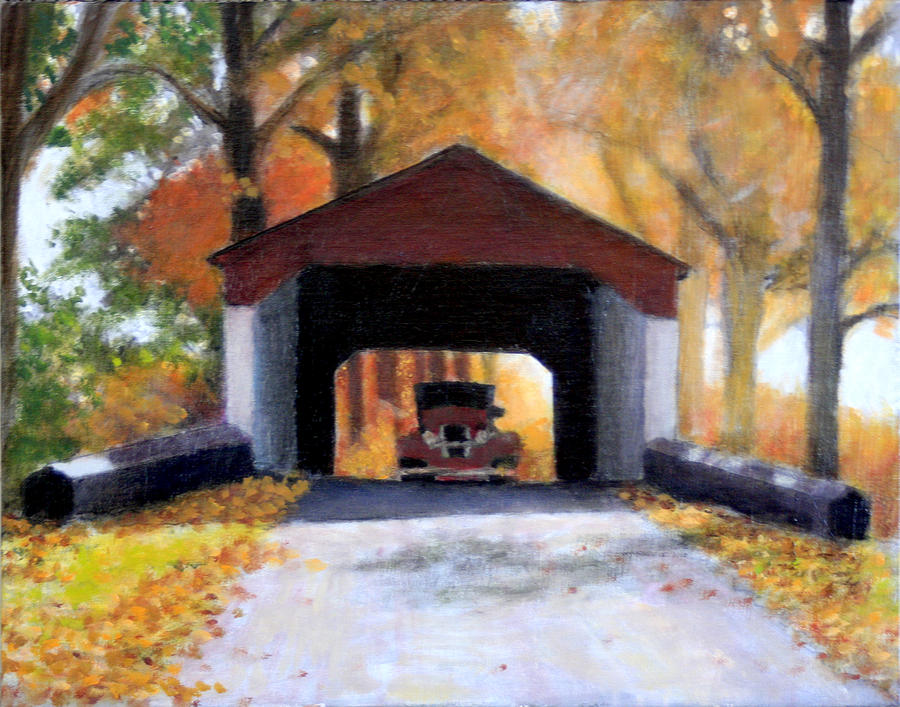 Covered Bridge Painting - Adventures in Time by David Zimmerman