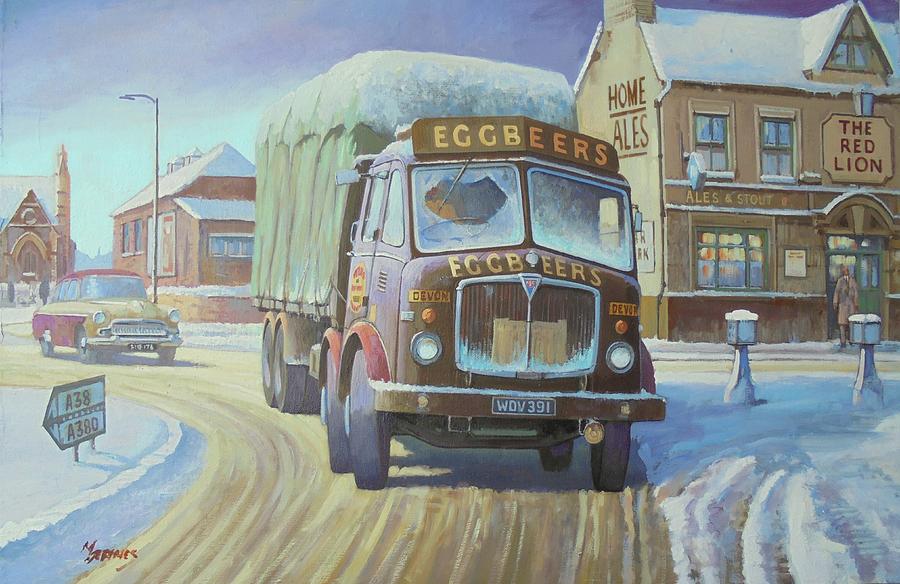 AEC Tinfront in the snow. Painting by Mike Jeffries