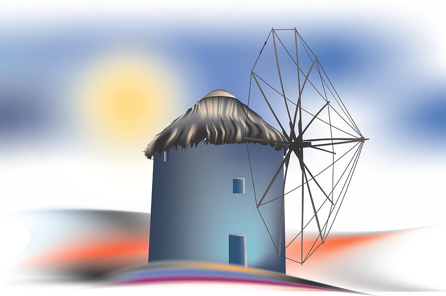 Aegean Windmill  Digital Art by Art by Magdalene