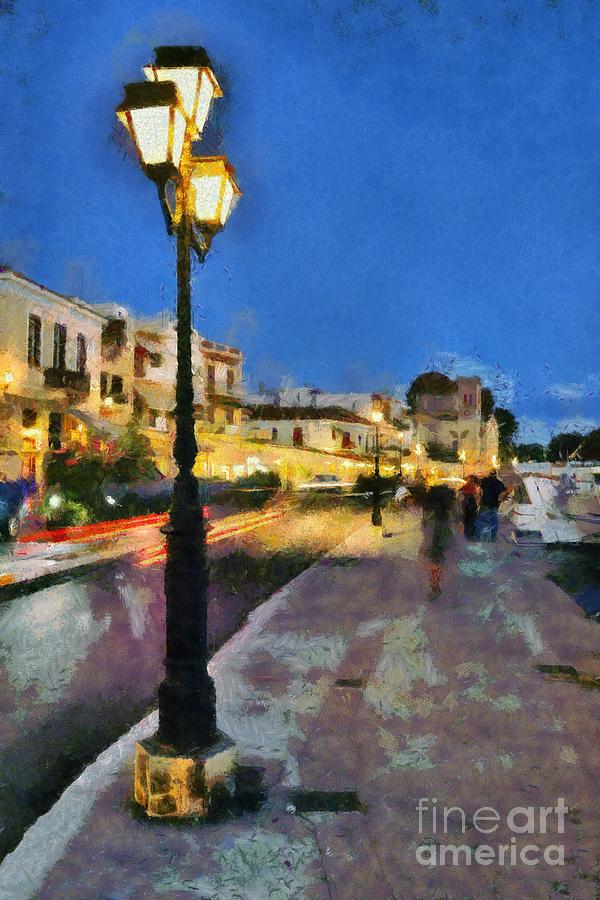 Aegina harbor during dusk time Painting by George Atsametakis