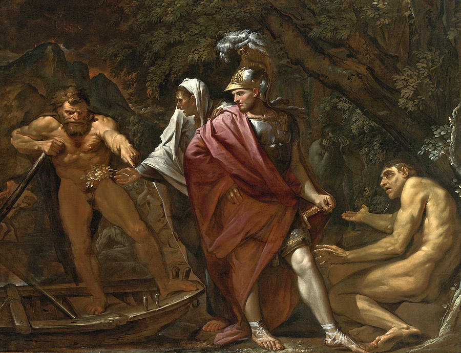 Aeneas on the Bank of the River Styx Painting by Pietro Testa