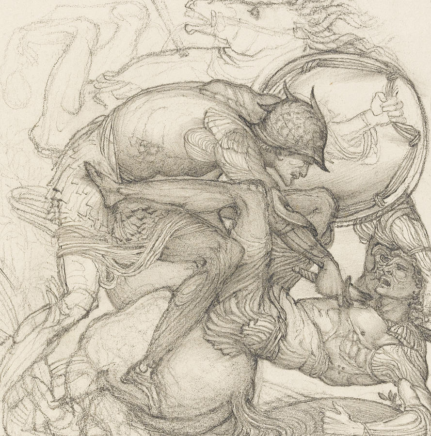 Horse Drawing - Aeneas slaying Mezentius by Edward Burne-Jones