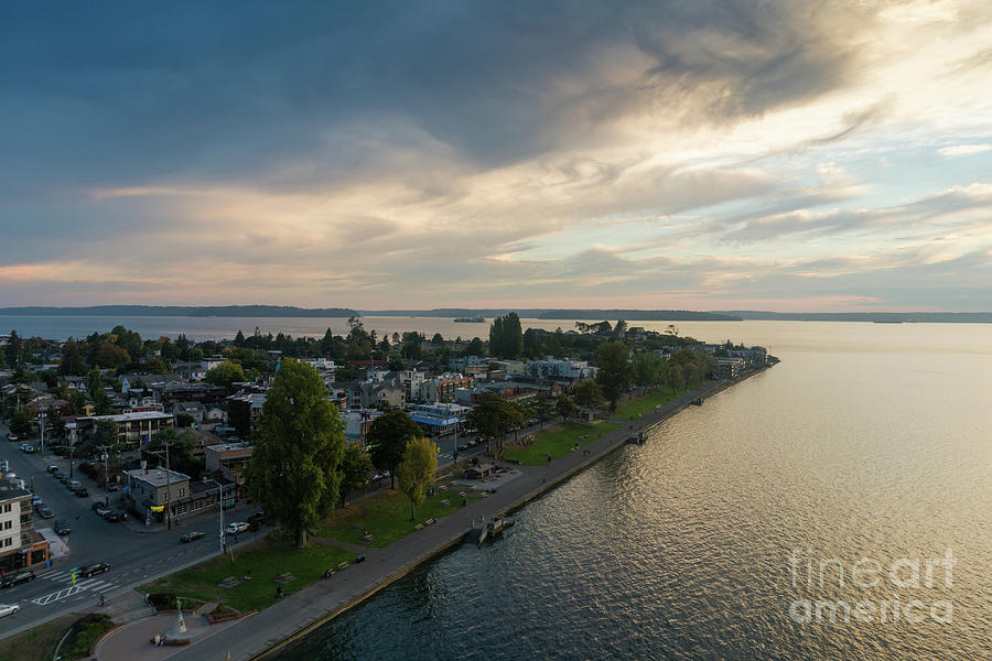 Seattle Photograph - Aerial Alki Point Sunset by Mike Reid