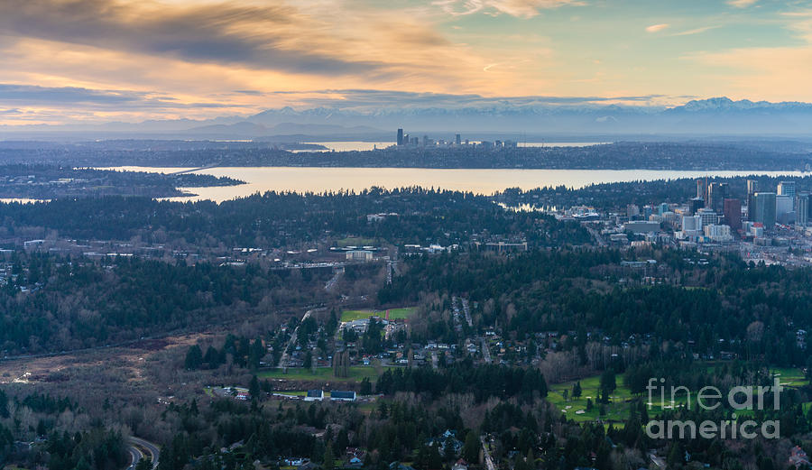 Aerial Bellevue And Seattle Skylines Photograph