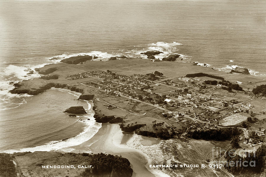Mendocino Photograph - Aerial Birds Eye View of Mendocino and ocean, California, Circa 1957 by Monterey County Historical Society