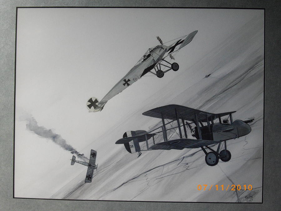 Aerial combat 1916 Painting by Keith Hutchins